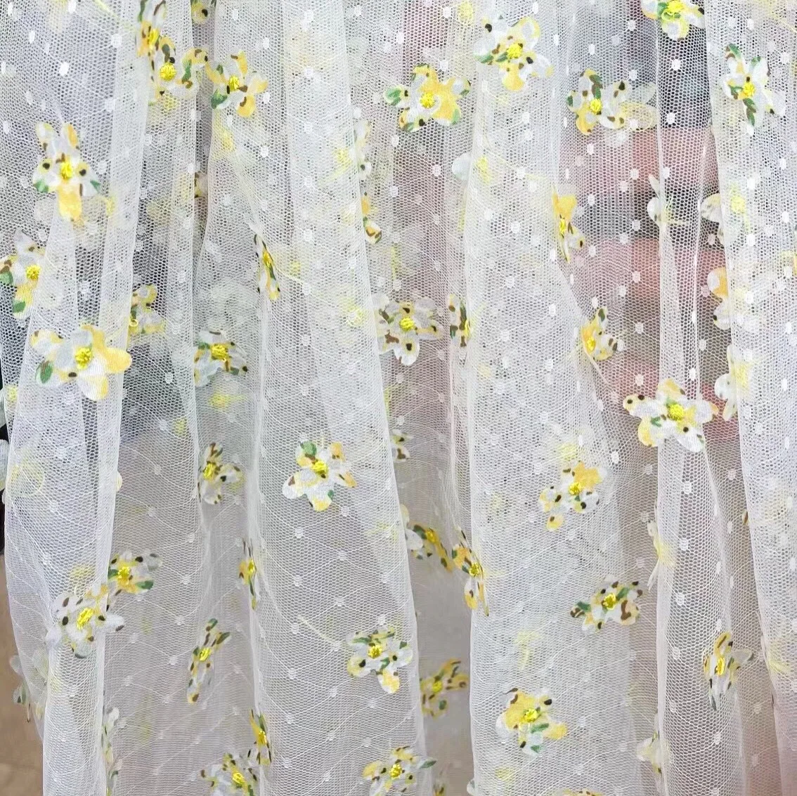 

2Yards 150cm wide Yellow Floret Lace Gauze Material Lace Trim Dress Accessories Hand Embroidered Fabric for Garment