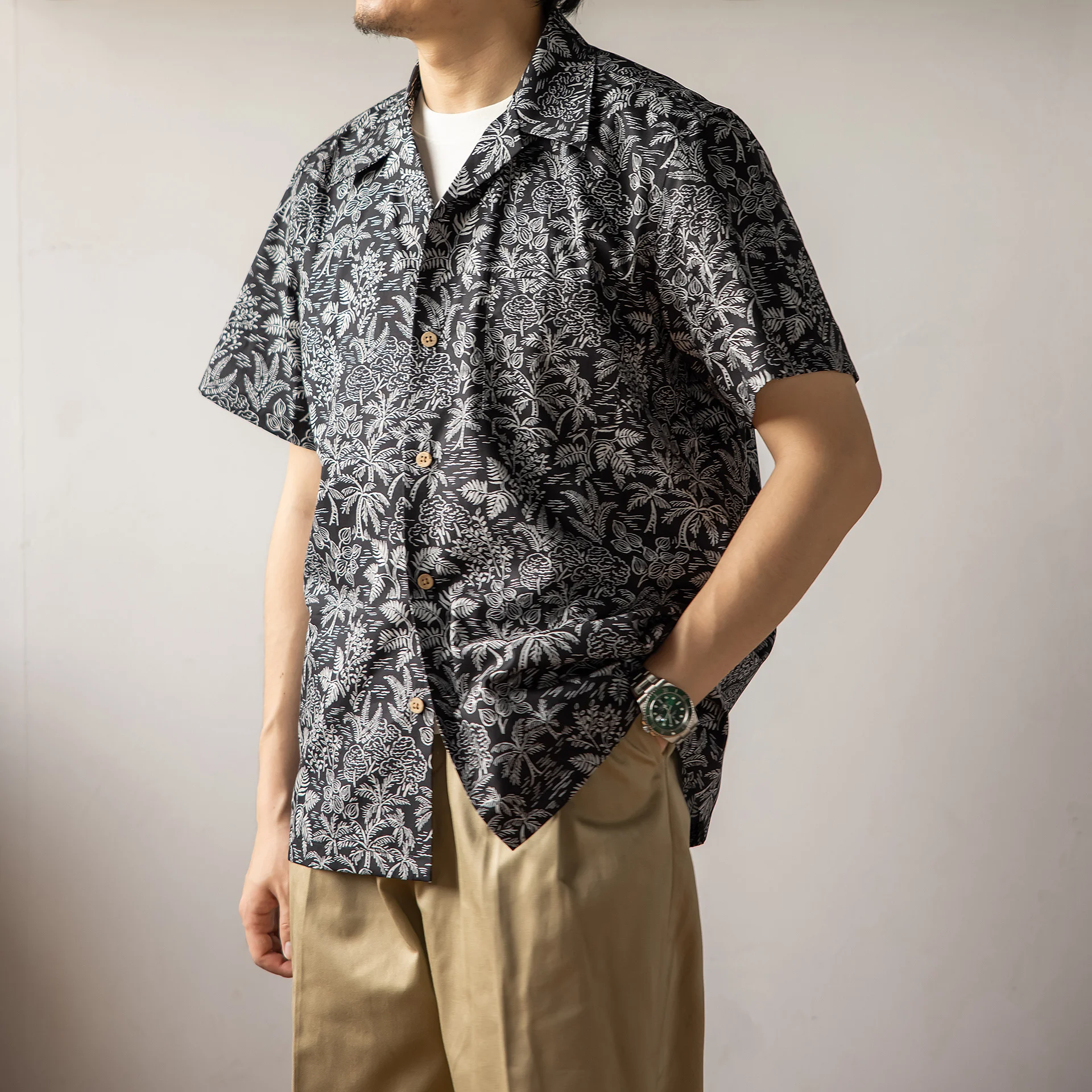 HW-0010 Big US Size Genuine Quality Vintage Looking Loose Fitting Hawaii Aloha Cotton Printing Shirt