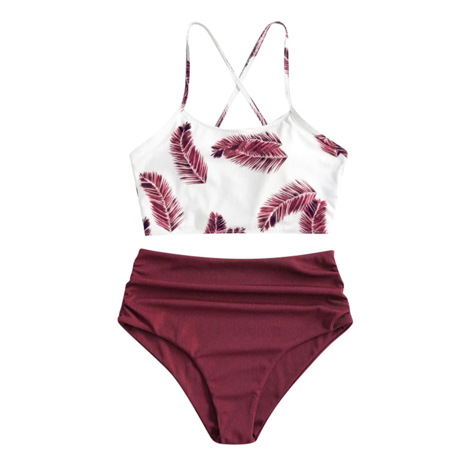 

Women Swimsuit Beachwear Leaves Piece Size Print Sets Two Bikini Plus Split Swimwears Tankinis Set Swimwears Swimsuit bikini