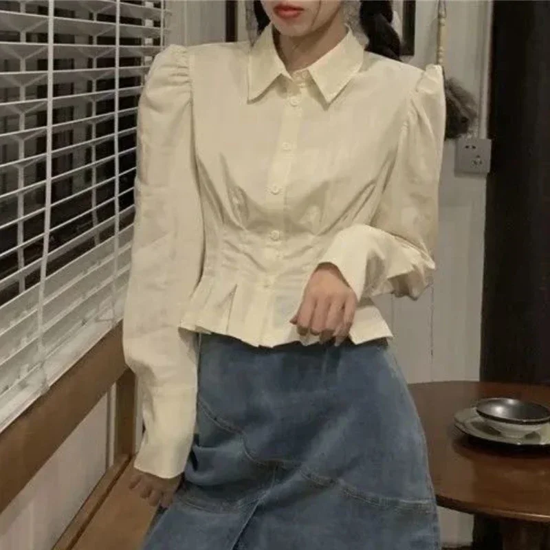 Рубашки Шикарные винтажные укороченные топы с пышными рукавами Милые девушки