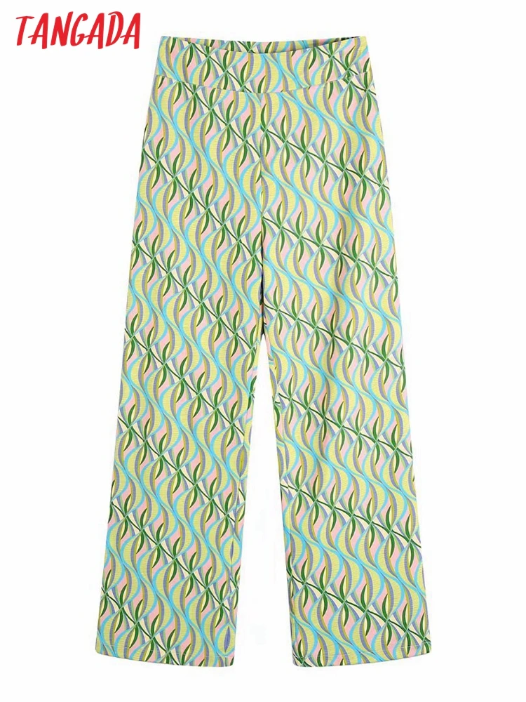 

Tangada Fashion Women Print Suit Pants Trousers Vintage Style Zipper Office Lady Pants Pantalon BE624