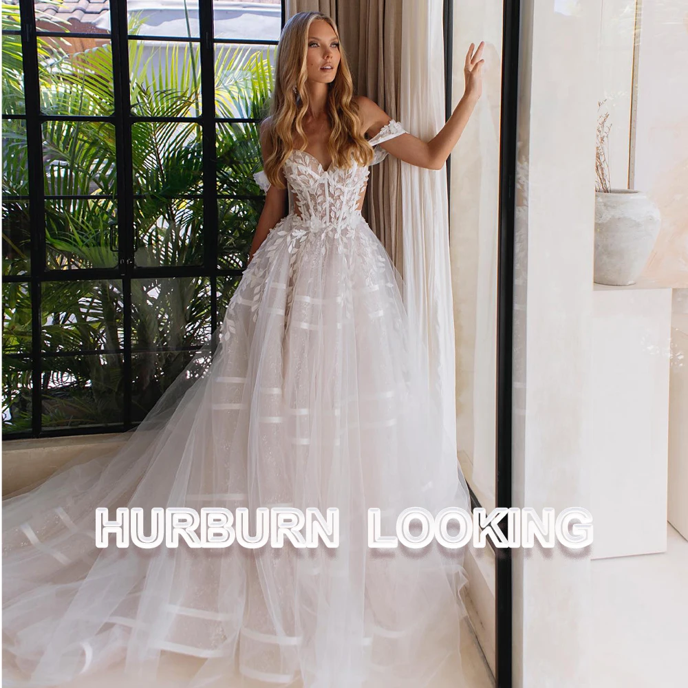 

HERBURN Fashion Wedding Dress Bridal Sweetheart Appliques Waist Cutout Zipper Chapel Train Customize New Arrival Occasion