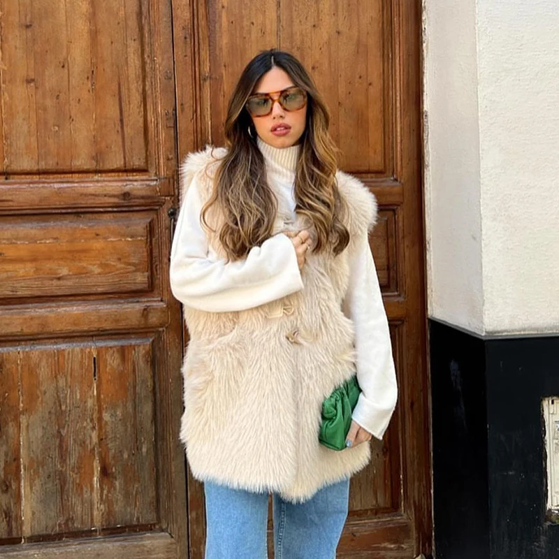 Женский Длинный жилет из искусственного меха норки зимняя верхняя одежда без