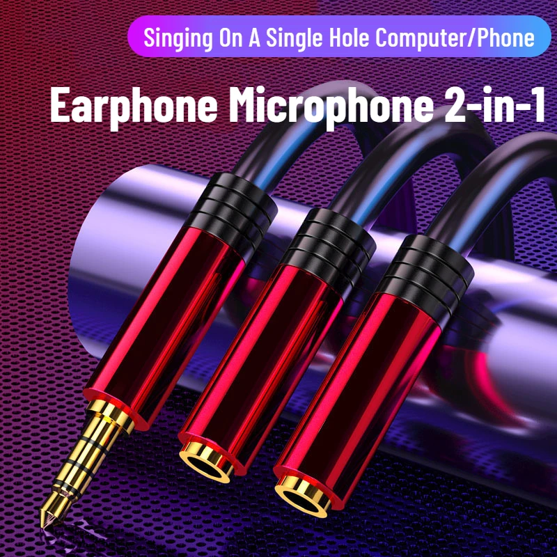 

0.3M 3.5mm AUX Earphone Microphone 2-in-1 Audio Cable Male To 2 Female Adapter Cables Suitable for Karaoke Recording Video Calls