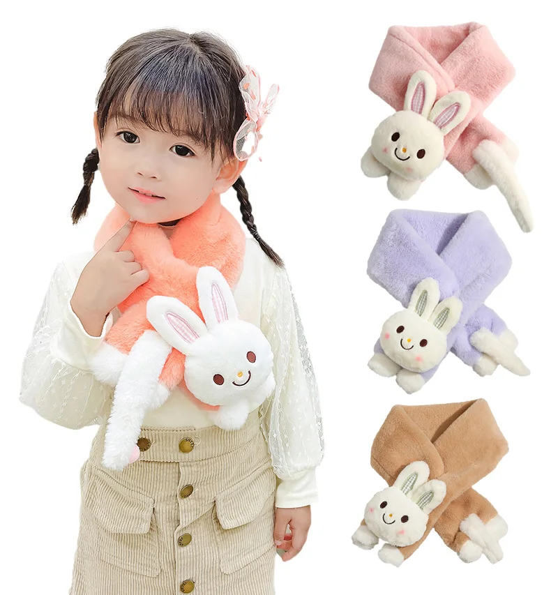 

Cute Bunny Child Scarfs for Girls Boys Faux Fur Thicken Winter Scarves Kids Plush Neck Warmer Babies Accessories Gifts 2-8 Years