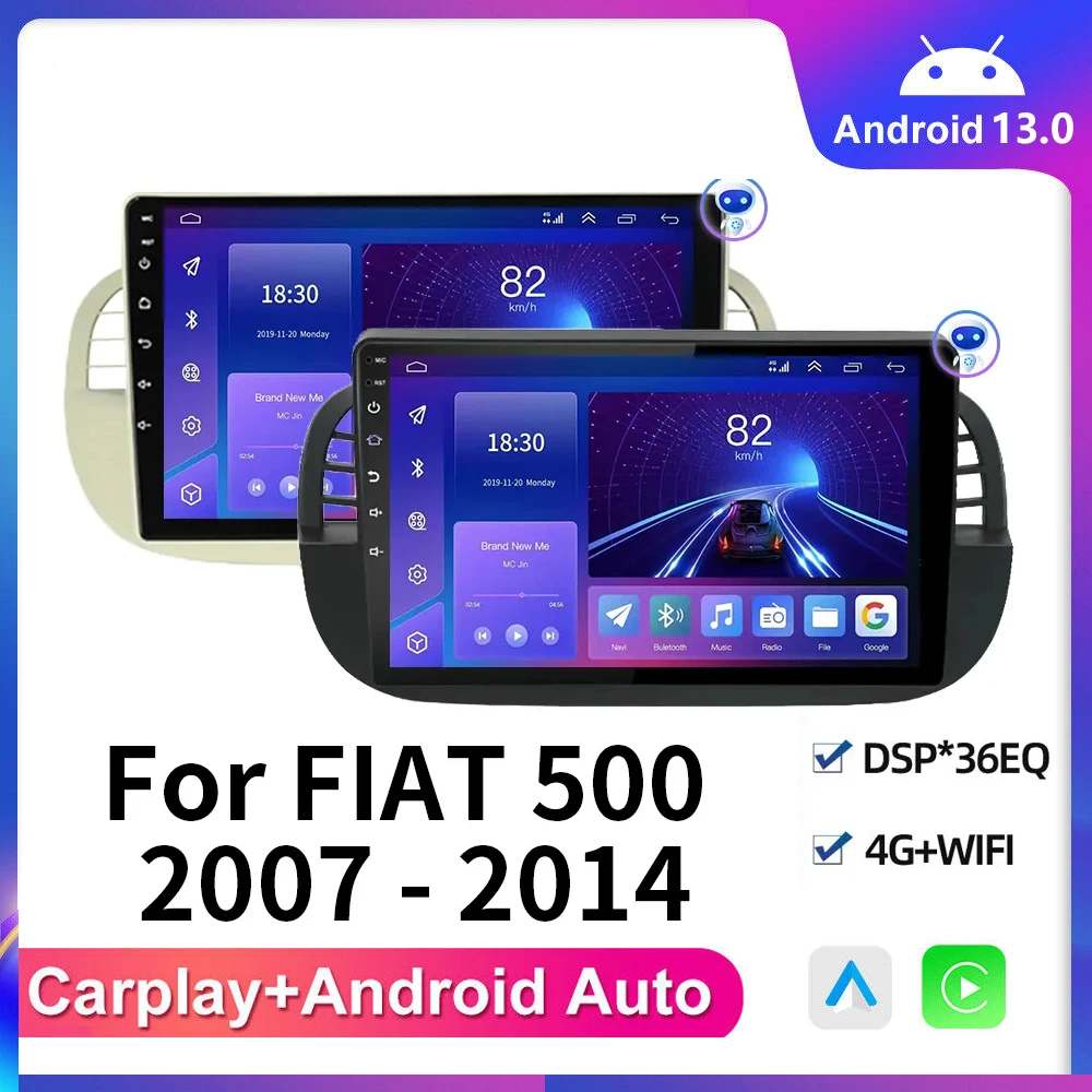 

Автомобильная стереомагнитола Android13 4G + 64G для Fiat 500 2007-2014, GPS-навигация, управление рулевым колесом, мультимедийный плеер Carplay Auto BT