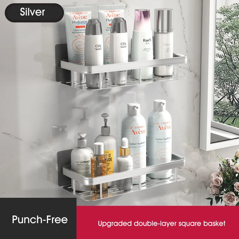 Punch-free Bathroom Shelves Shampoo Shower Shelf Storage Rack Kitchen Holder Toilet Kitchen Organizer Bathroom Accessories