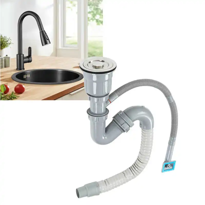 

Stainless Steel Sink Drain Assembly S-trap Sink Drainer and Pipe S Bend Hose Wire drain Kit for Bathroom Kitchen