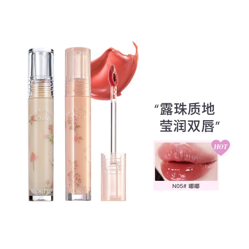 FLORTTE Flower Lolia Water Gloss Lip Glaze First Kiss Series First Kiss Mirror Lip Gloss Lipstick Student