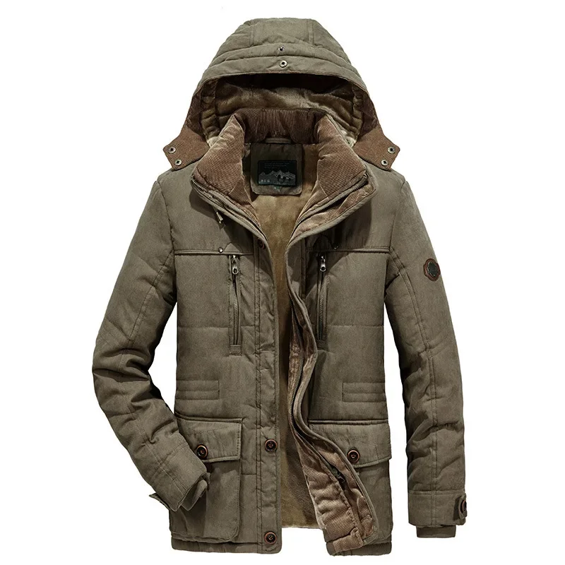 

Мужская зимняя куртка, плотный теплый Тренч, Зимняя парка, мужские флисовые куртки-карго с капюшоном в стиле милитари, мужское зеленое бархатное теплое пальто