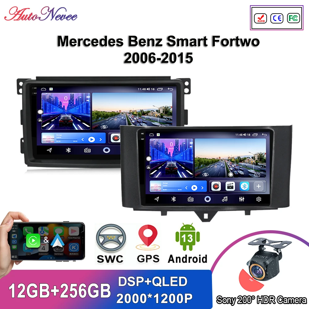 Автомобиль Android 14 для Mercedes Benz Smart Fortwo 2006 2007 2008 2009 2011-2015 стерео головное устройство
