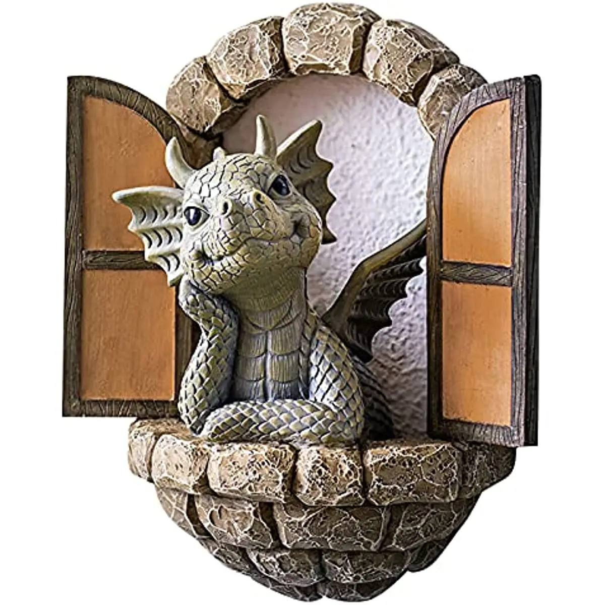 

Sculpture Wall Decoration,Lovely Resin Garden Dragon Statue,Little Dragon Meditating in Front of The Window Art Figurines Decor