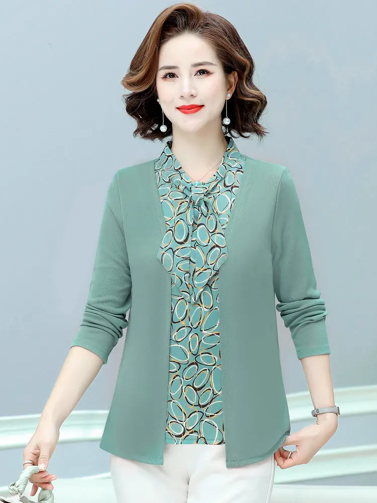 2022 весенние женские зеленые красные поддельные 2 шт блузки галстук шеи воротник