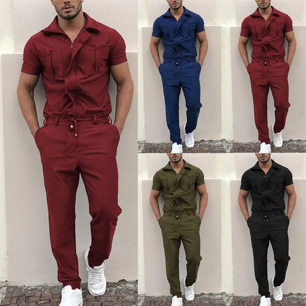 

2022 Men's fashion short sleeve pocket zip zip jumpsuit overalls overalls overalls