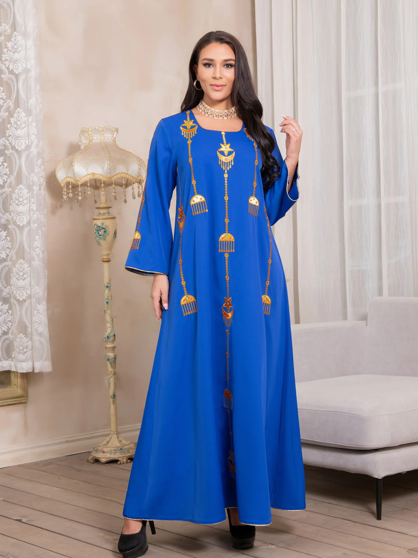 

Middle East Muslim Eid Al Fitr Embroidery Islamic Robe Arab Muslim Dress Dubai Abaya Turkey Long Dress Muslim Fashion Donsignet