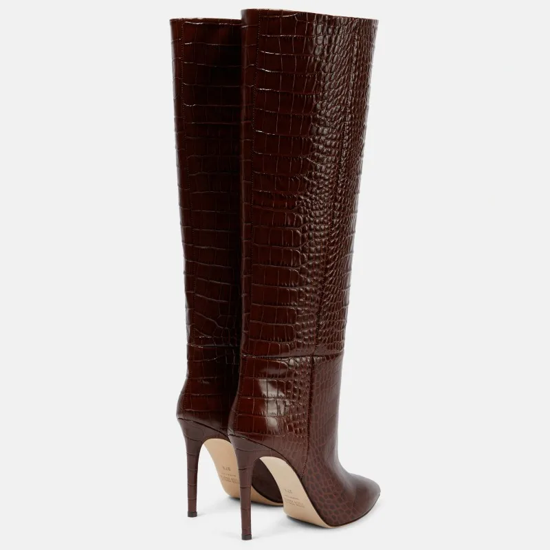 Женские сапоги до колена из змеиной кожи