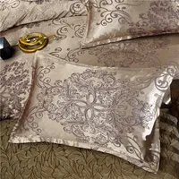 Jacquard Satin Rich Silky Duvet Cover Set 4Pcs Full Queen Silver Golden Soft Microfiber Comforter Cover Bed Sheet 2 Pillowcases 2