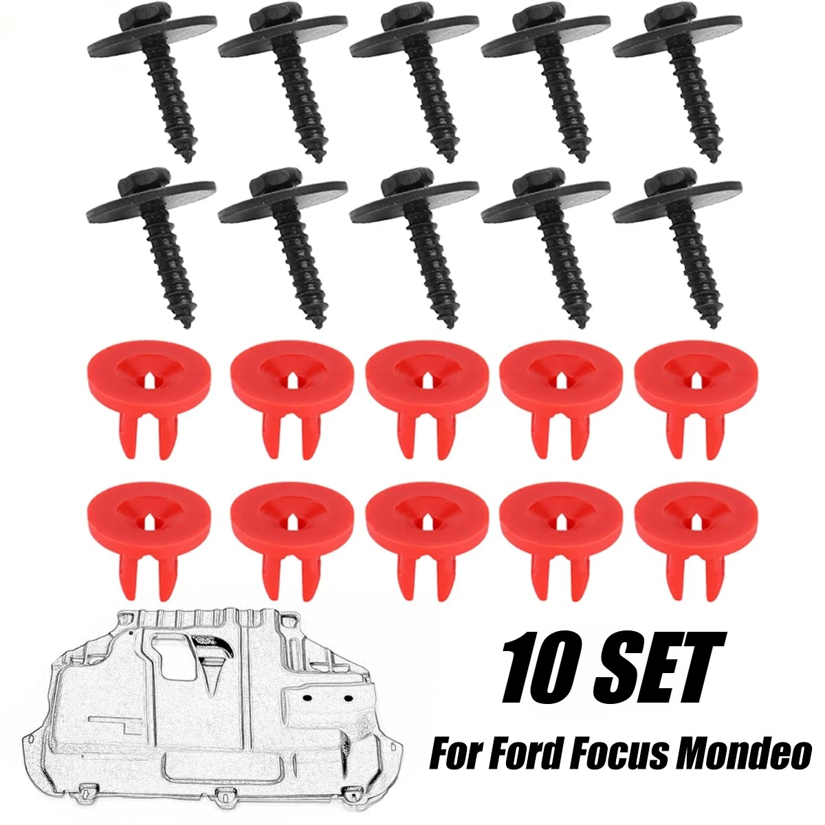 

10 комплектов T30, защита от брызг двигателя, винты, гайки, зажим для Ford Focus Escape Explorer Ka C-Max S-Max Galaxy