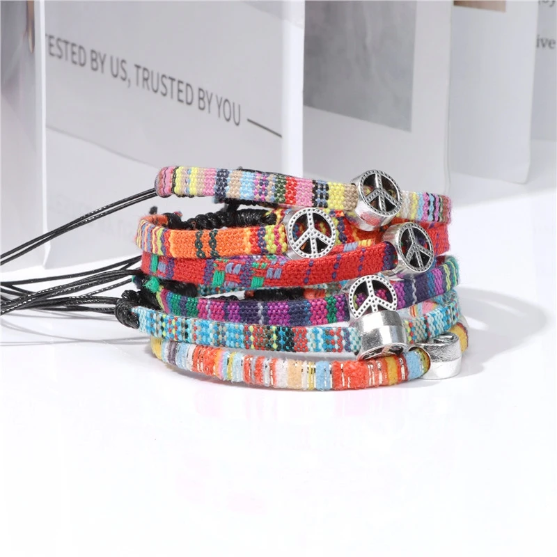 

Peace Beacon Charm Bracelets For Women Men Bohemia Weave Rope Friendship Braided Bracelet Cotton Colorful Handmade Wristbands