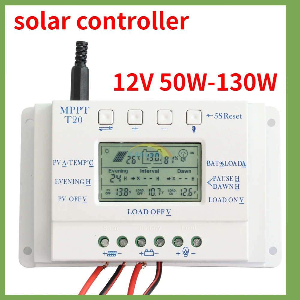 

LCD Display 20A MPPT 12V/24V Solar Panel Battery Regulator Charge Controller For Lighting System Load Light And Timer Control