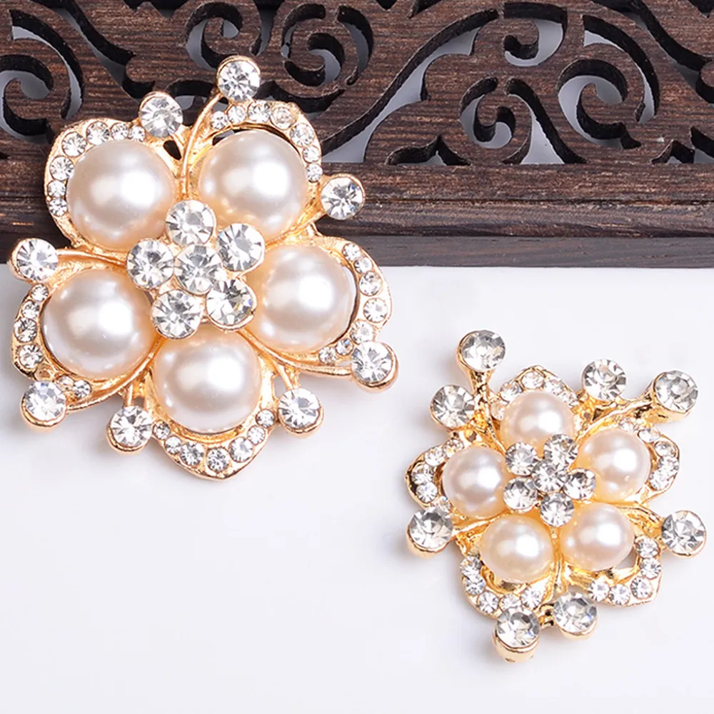 

Pearls Flower Rhinestone Embellishment Button Used On Decoration 10pcs big Vintage Flat Back Buttons Antique DIY Accessories