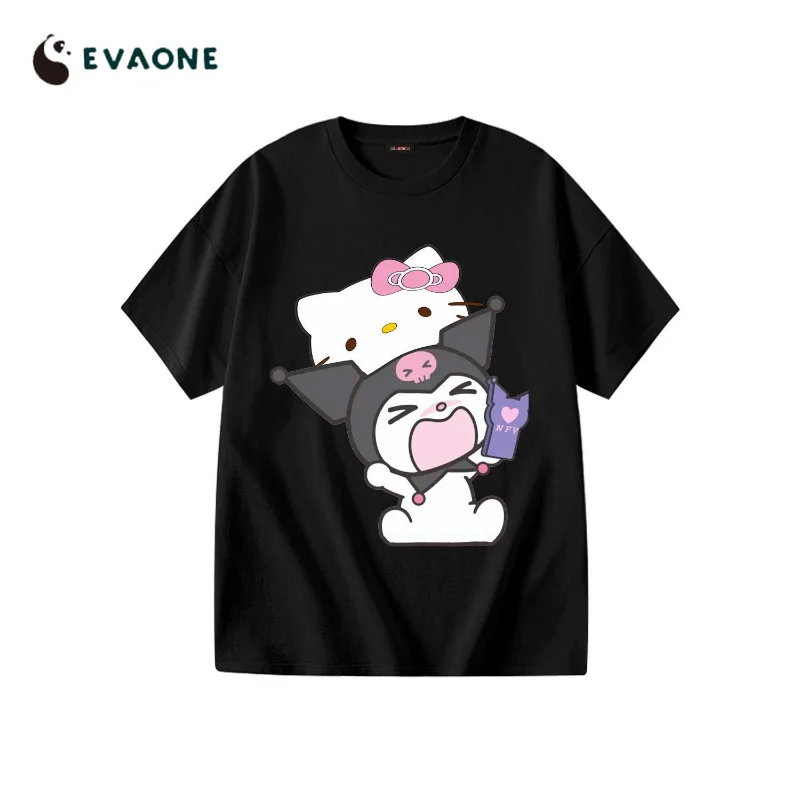 

Новинка, футболка с коротким рукавом Kawaii Sanrio, Hello Kitty Kuromi, хлопковая свободная Удобная Высококачественная футболка Ins для девушки, подарок для девушки