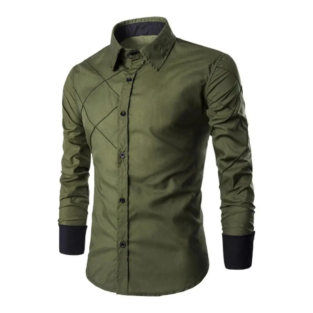 Мужская приталенная рубашка в клетку деловая контрастных цветов с длинными