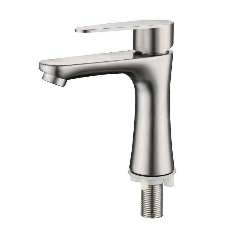 

Bathroom Sink Faucet Stainless Steel Single Handle Brushed Silver Bathroom Basin Faucet for Cold Water Basin Faucet