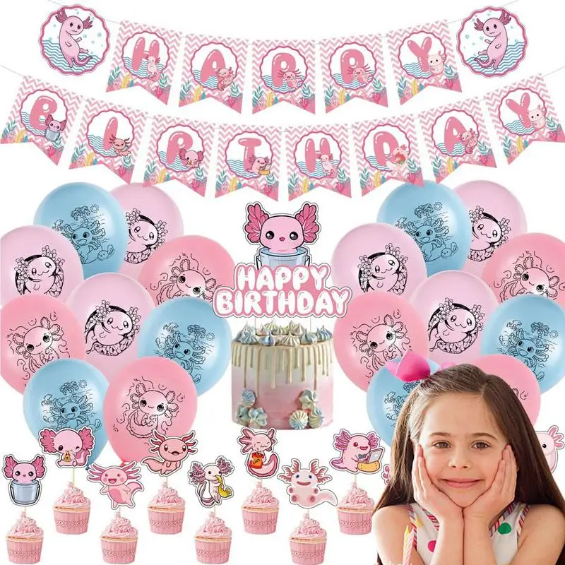 

Lovely Axolotl Birthday Party Supplies Cute Cartoon Theme Party Favor Axolotl Banner Centerpieces Cupcake Topper Balloons For