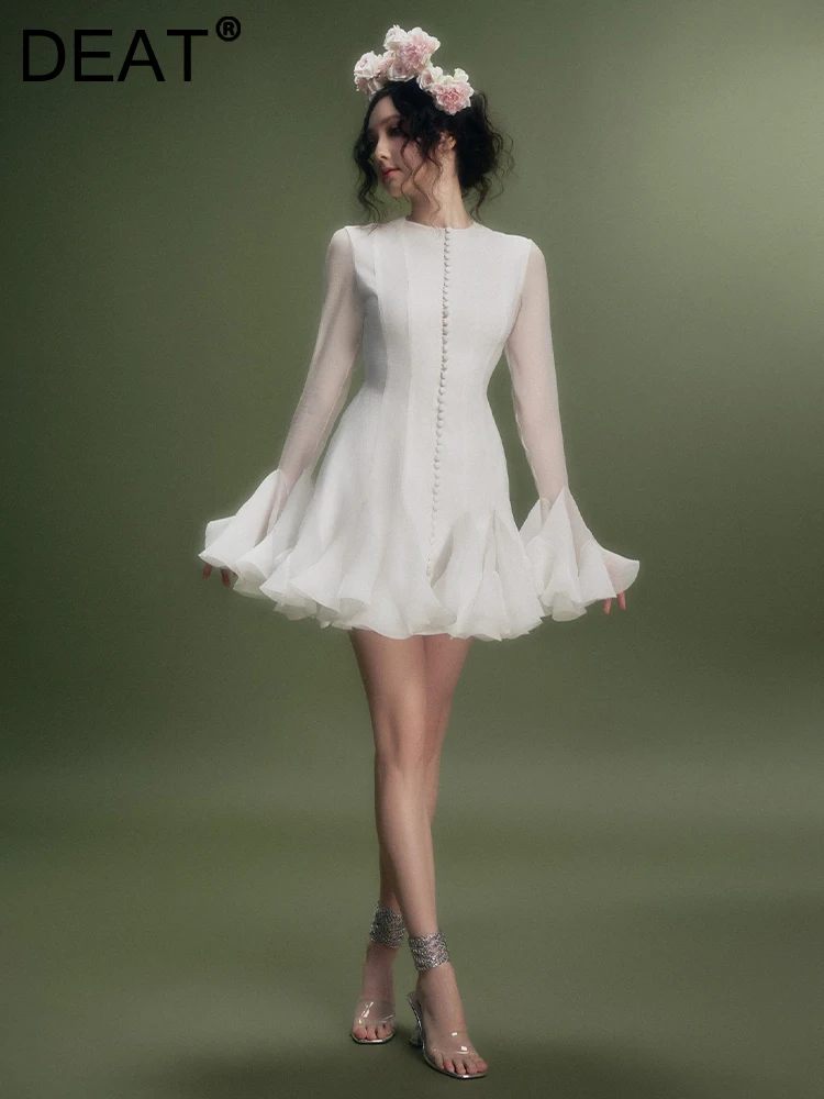 Женское вечернее платье-трапеция DEAT Элегантное однобортное платье с круглым