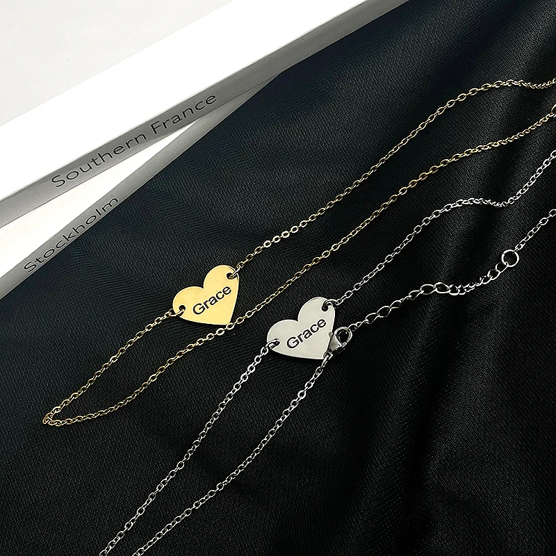 

Heart Pendant Necklace For Women Personalized Custom Engraved Name Letter Gold Chain Stainless Steel Jewelry Gift For Girlfriend