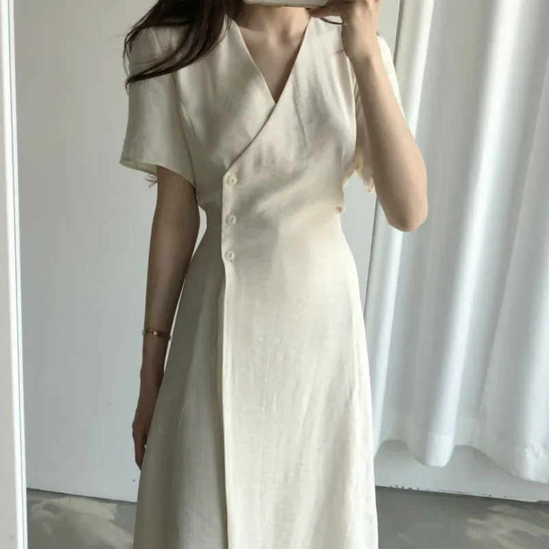 Женское платье-миди с коротким рукавом однотонное элегантное платье-трапеция