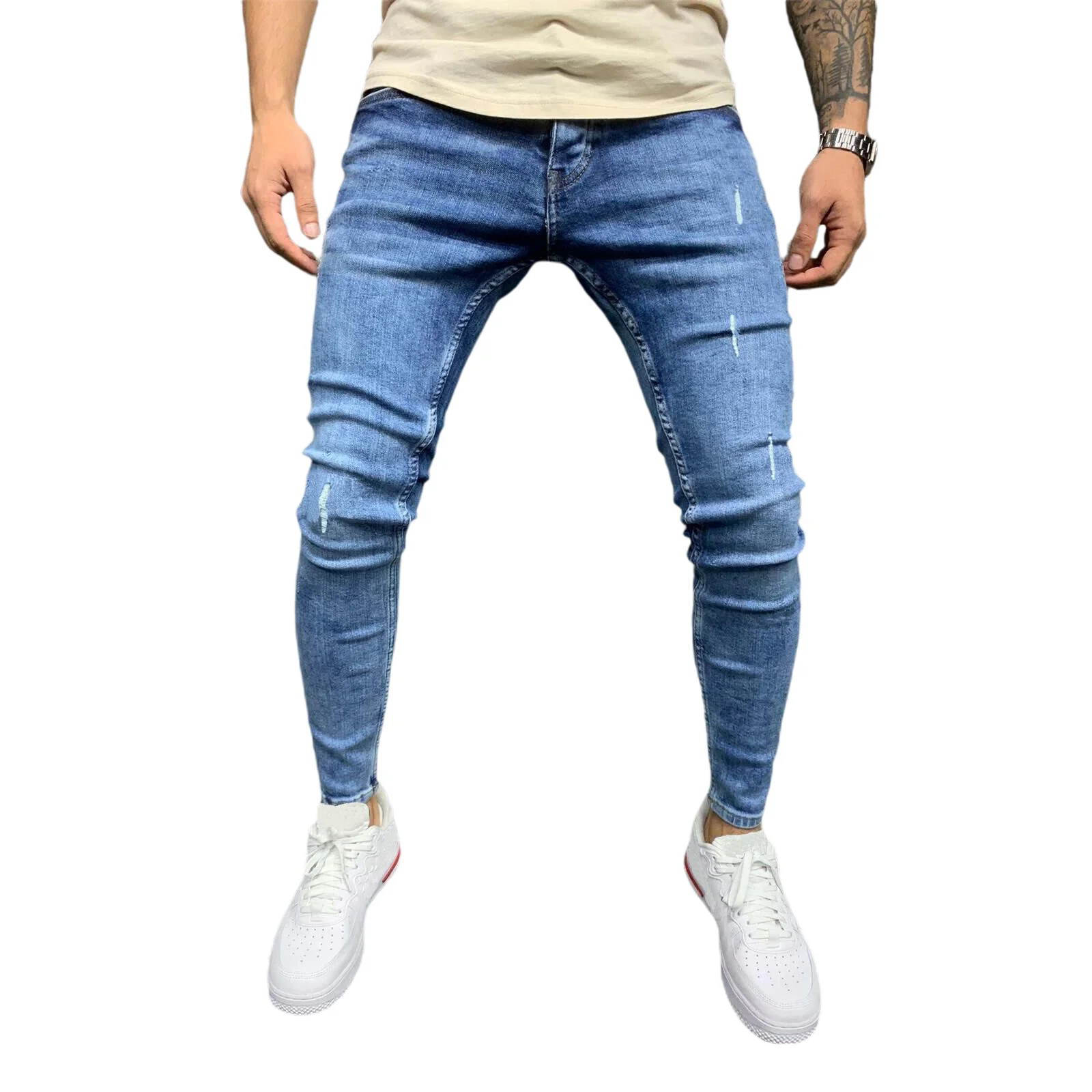 

Mens Jean New Pencil Pants Fashion Men Casual Slim Fit Straight Stretch Feet Skinny Zipper Jeans For Male Hot Sell Trousers