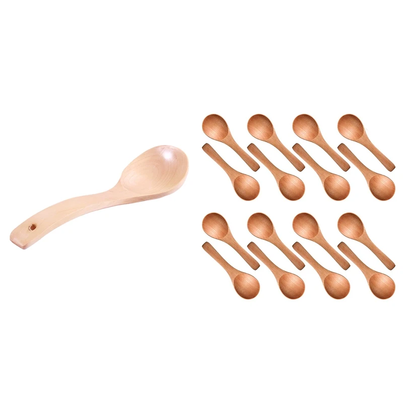 

1 шт., деревянная ложка для супа и 30 маленьких деревянных ложек