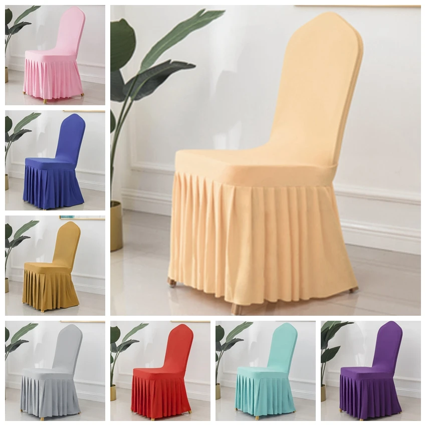 

Wedding Chair Covers Spandex Lycra Universal Ruffled Chair Cover Wedding Hotel Banquet Decoration Ruched Thick 24 Colours