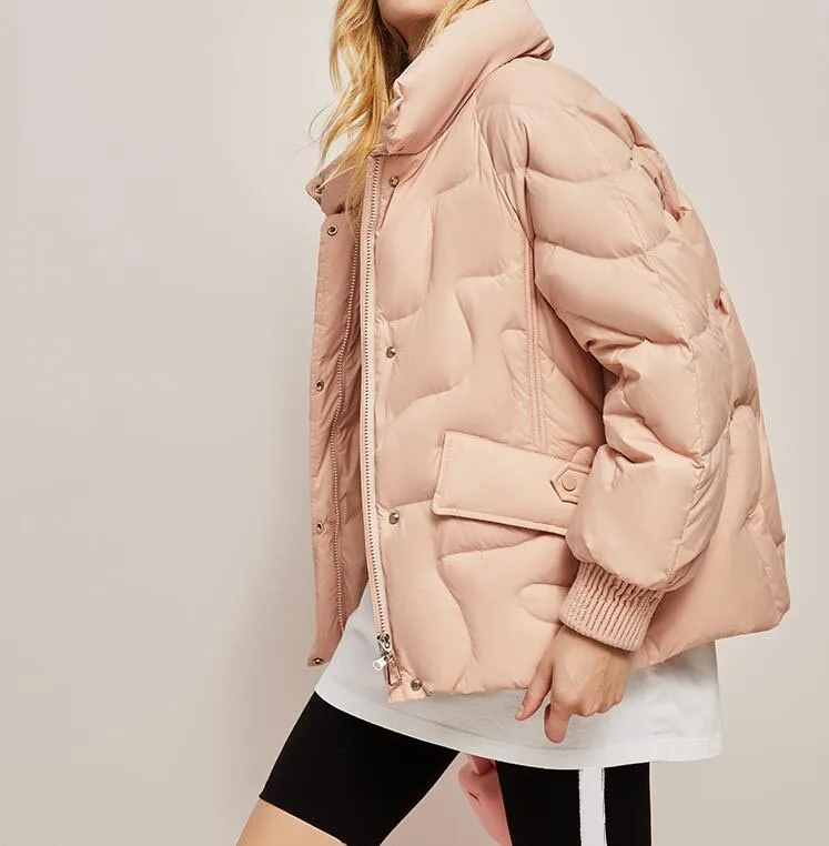 

Женский пуховик с воротником-стойкой, теплый короткий пуховик на белом утином пуху с воротником-стойкой, Свободный Повседневный пуховик, но...