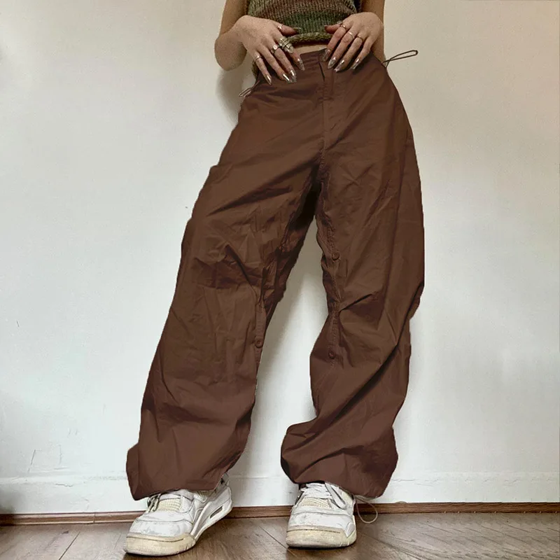 

Summer Brown Casual Loose Trousers Sweetwear Solid Wide-leg Pants Women Europe and America Mid-waist Pants Pantaloni Donna 24718