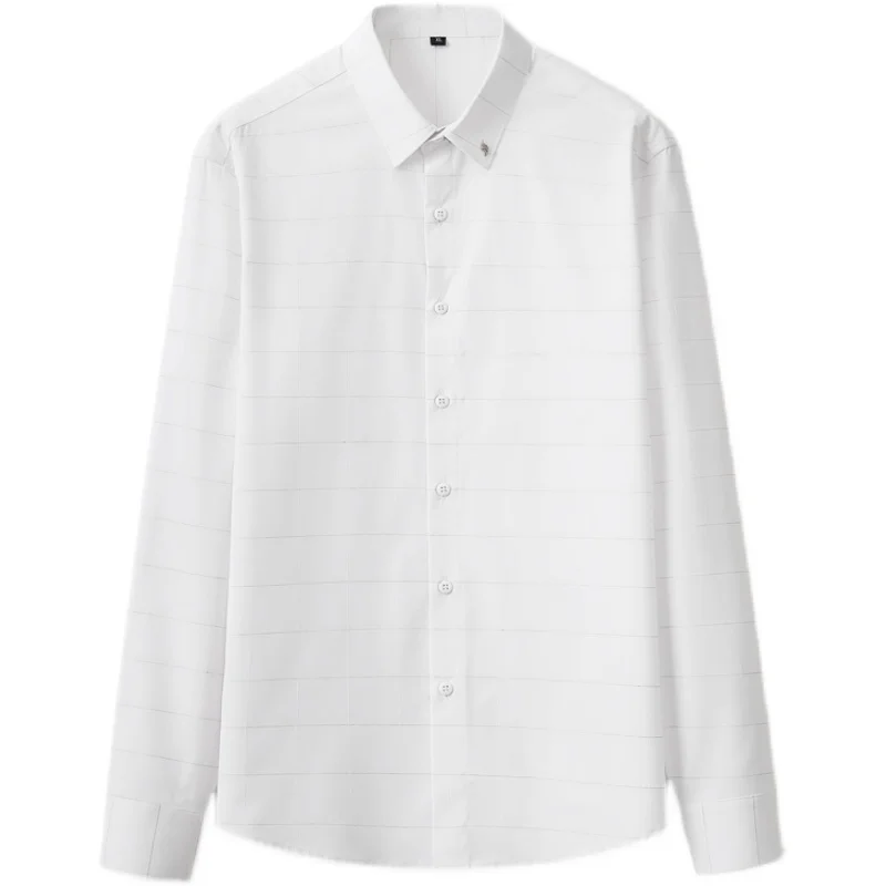 Brand Plaid Men's Long-sleeved Slim Fit Shirt 2021 Autumn Casual Handsome Cotton Men's White Shirt for Male Business Dress Tops