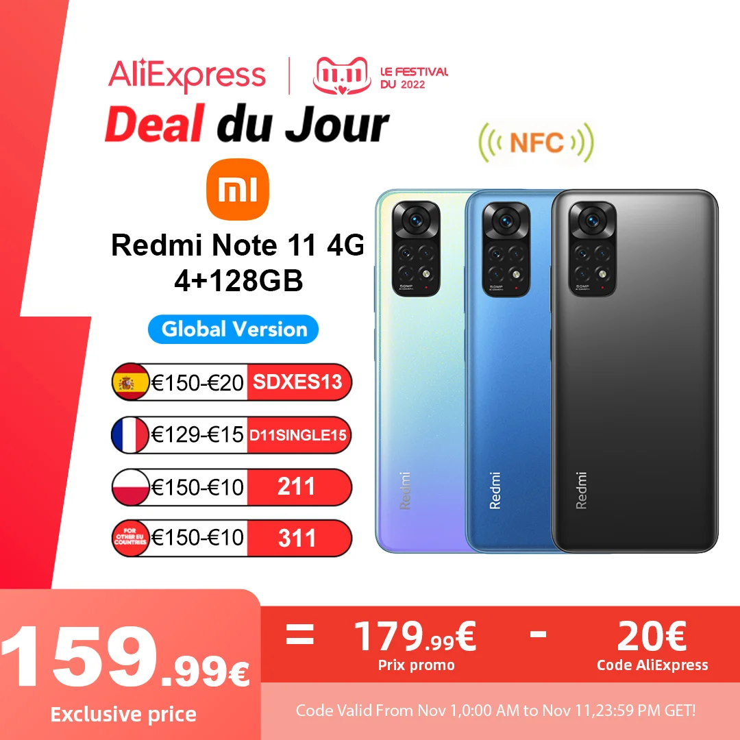 Cena Xiaomi Redmi Note 11 Smartphone NFC 6.43