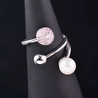 kioozol 3 ball adjustable size rings for women silver color engagement wedding pearl ring jewelry 2022 new 662 ko1