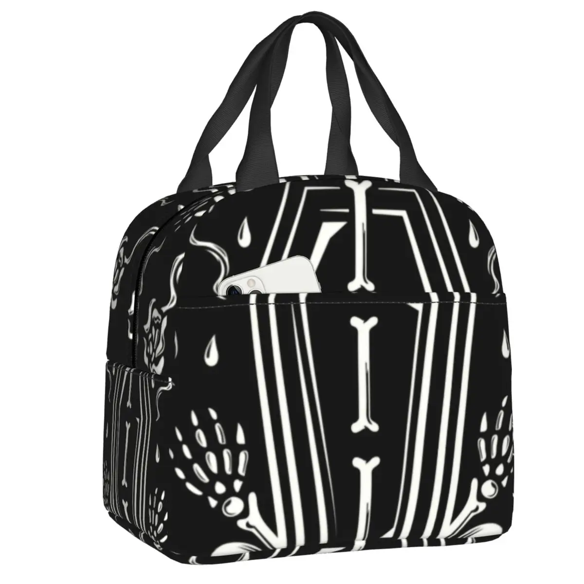 

Memento Mori Insulated Lunch Bag for Work School Skeleton Floral Skull And Bones Leakproof Thermal Cooler Bento Box Women