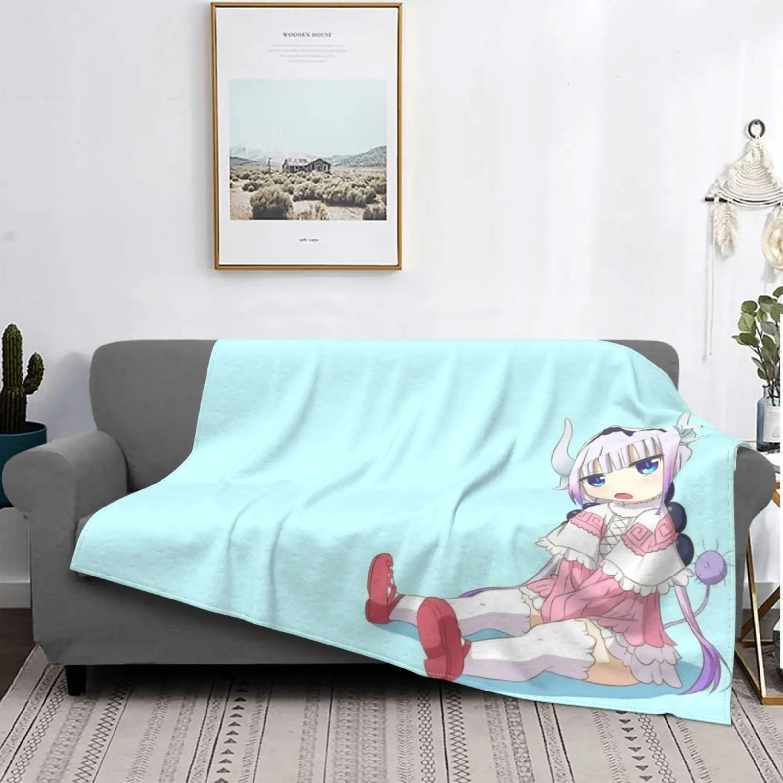 

Cartoon Blue Kanna Blanket Flannel Kawaii Couch Bed Lightweight Warm Material Throw Blanket Single Side Printed 80x60 Inch