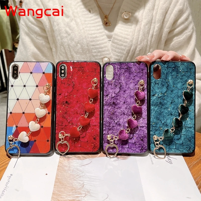 

Glitter Marble Soft Case For V19 V17 Pro Y19 Y17 Y15 Y12 Y11 X60 X50 X30 Pro Y95 Y91 Y93 Y91C Y1s Heart Bracelet Phone Cover
