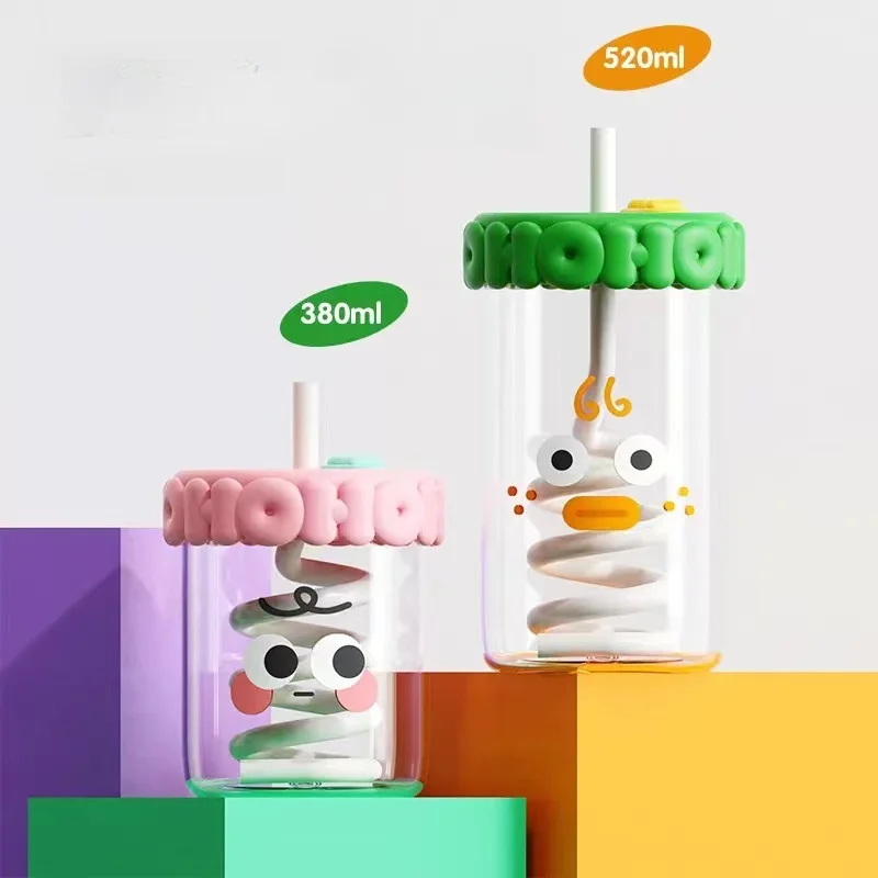

Glass Creative Straw Cup Water Cup with Lid Milk Tea Coffee Cup Large Capacity Drink Milk Cup
