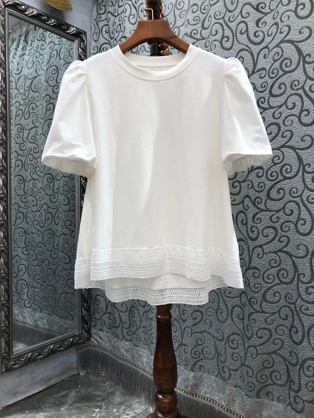 

2023 new women fashion bubble short sleeve casual loose type A-shaped pendulum T-shirt top 0301