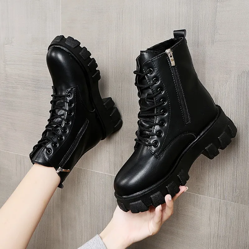 Black Boots Winter Shoes Women's Ankle Boots Platform Boots Snow Boots Women's Warm Boots Autumn Flat Boots Keep Warm Shoe 2023