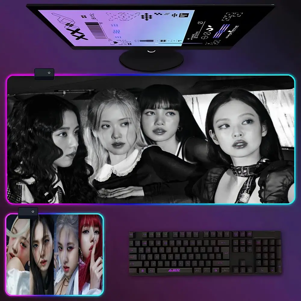 Kpop Girl B-Blackpink коврик для мыши RGB светящийся 900x400x3 мм утолщенный большой стола с