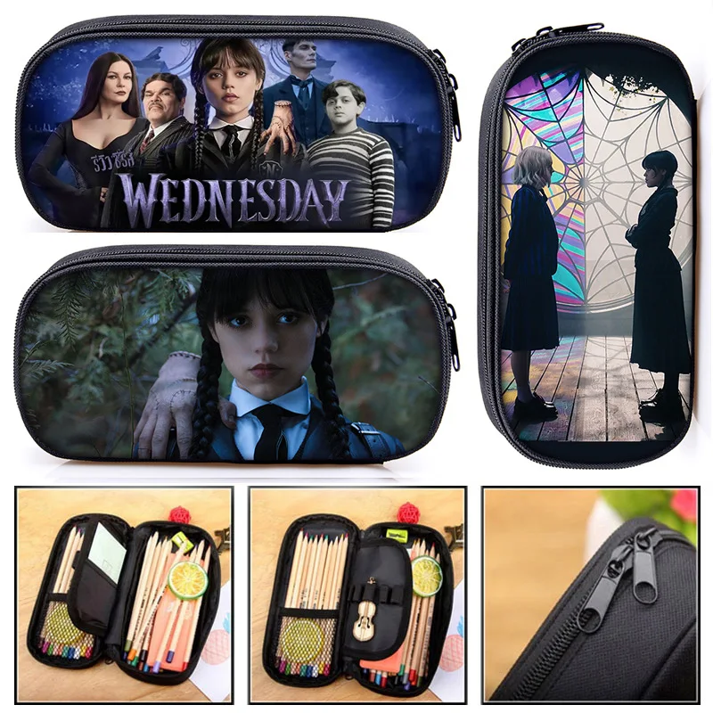 

Wednesday Addams Pencil Bags New Movie Peripheral Products Large Capacity Polyester Pencil Case Students School Supplies