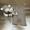 ❤️Newborn Photography Clothing Bear Hat+Jumpsuits+Doll 3Pcs/set Baby Photo Props Accessories Studio Infant Shoot Clothes Outfits 4