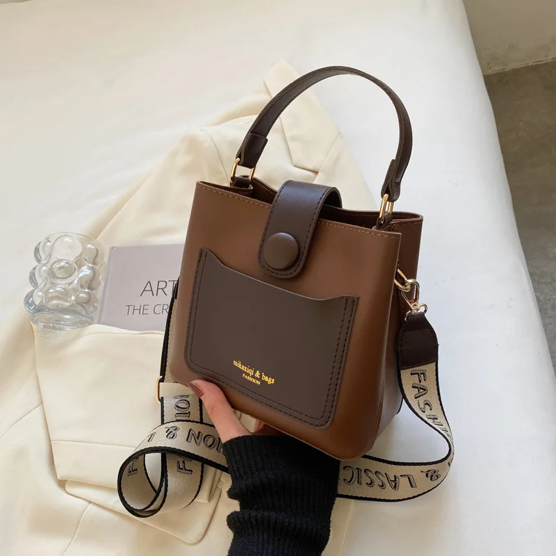 

Роскошный дизайнерский брендовый кошелек-клатч из искусственной кожи, модная сумка-ведро через плечо, Женская винтажная сумка на одно плечо с широким ремешком